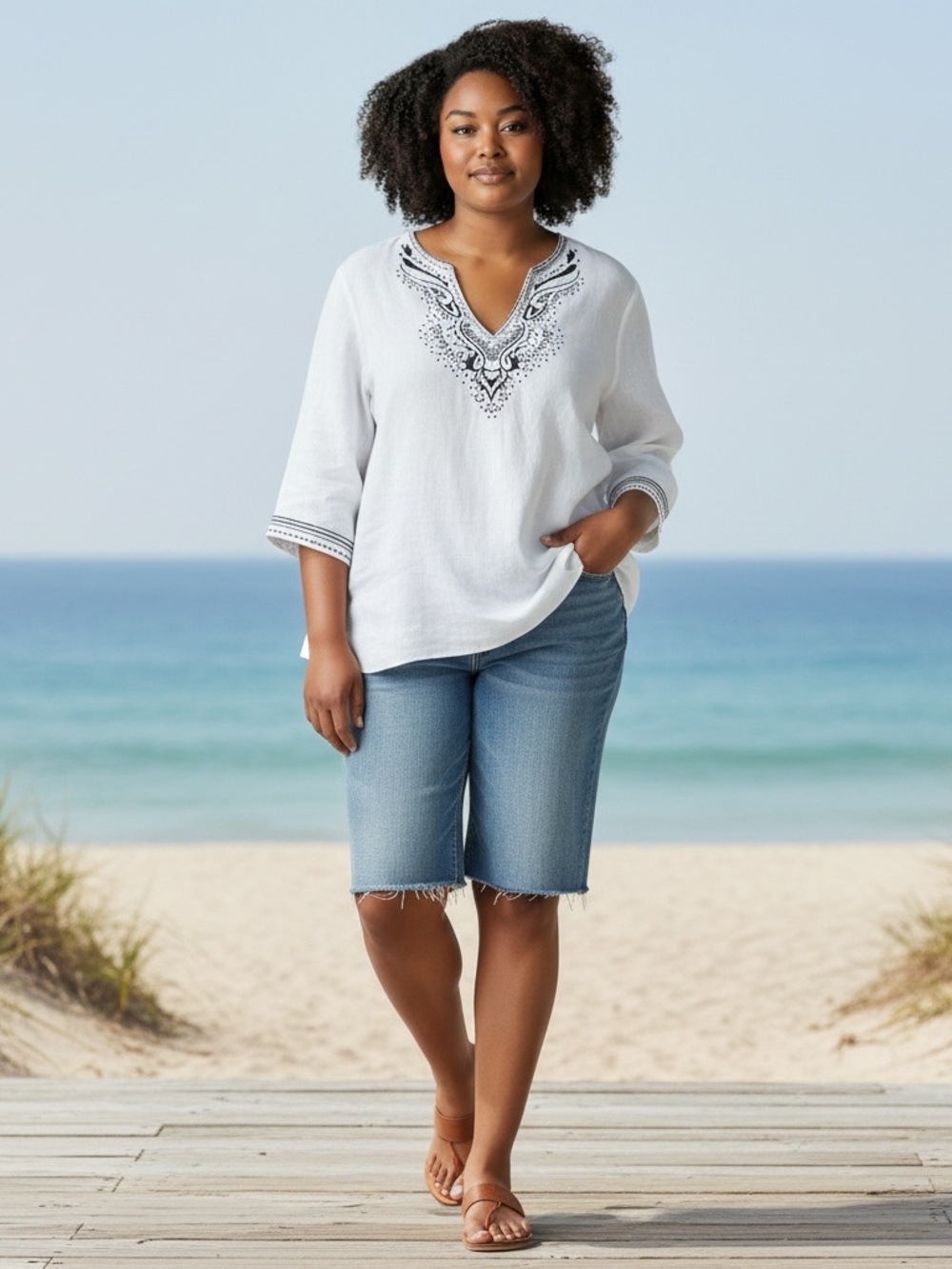 Marisa Christina Linen Tunic Top size 1X